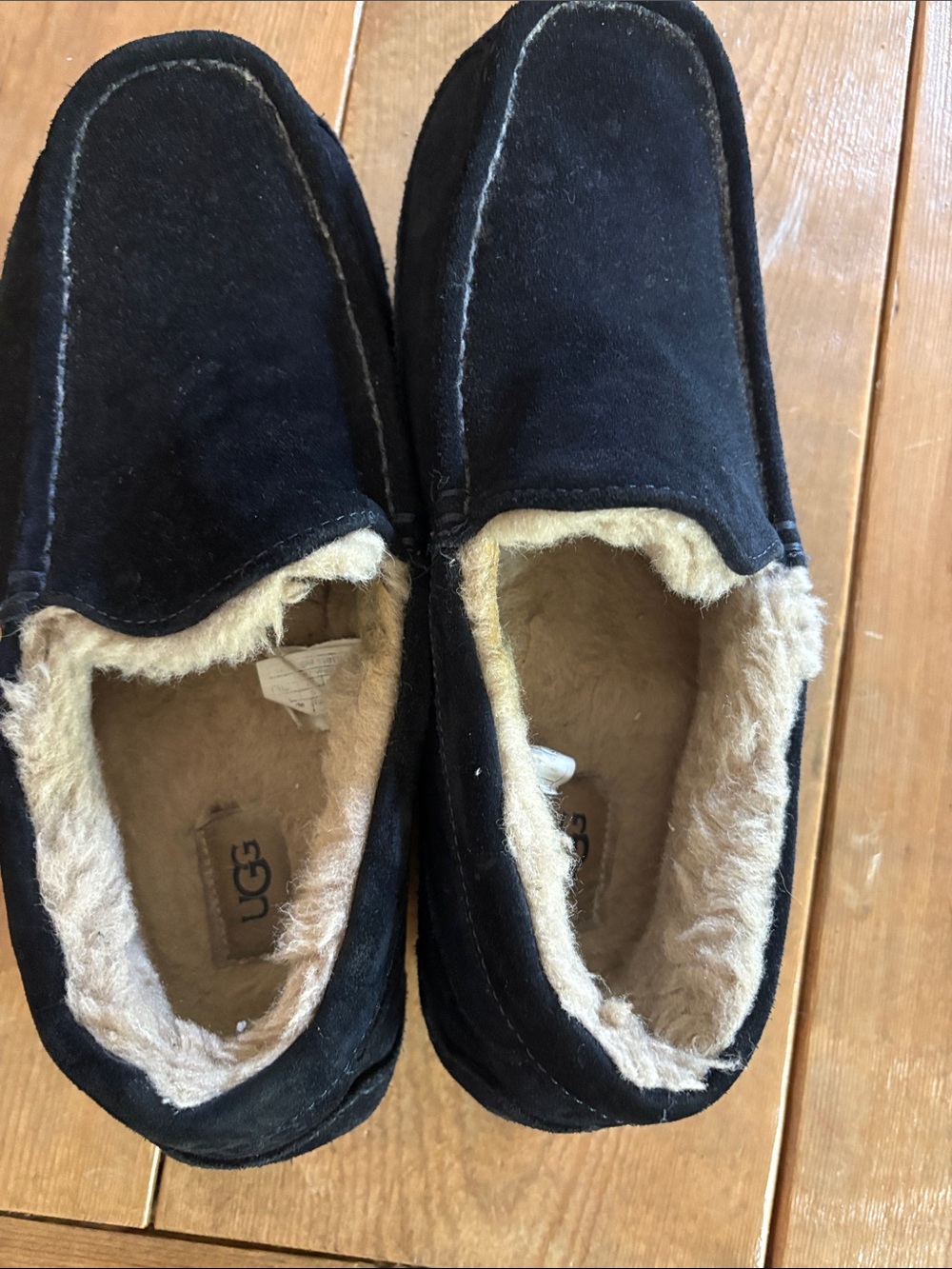 UGG Black Suede Shearling-Lined Slip-On Slippers